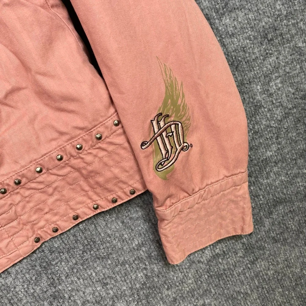 Harley-Davidson Womens Pink Studded Embroidered Moto Biker Jacket‎ Petite L